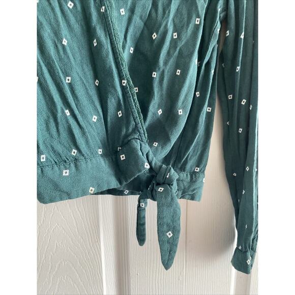 Abercrombie Fitch Women's Small Green Diamond Wrap Top Boho Chic - Picture 5 of 8